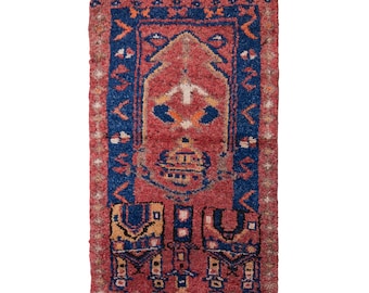 Vintage Turkish Prayer Rug, 2.5x3.8 ft, 75x115 cm, Handmade Anatolian Wool Rug