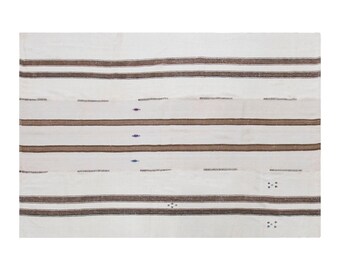 Vintage Turkish Striped Kilim Rug, 6.6x7.5 ft, 200x230 cm, Handwoven Area Rug