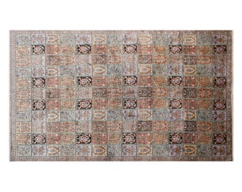 Authentic Artificial Silk Cotton and Silk Combination Flosh Rug, Medium Vintage Turkish Oushak, 150x263 cm (4.9x8.6 ft), 60+ Years Old