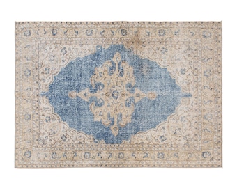 Vintage Wool Turkish Rug 7'2" x 10'2" | 220 x 310 cm, Handwoven Boho Carpet, Nomadic Wool Rug, Muted Tones, 1960s Anatolian Rug