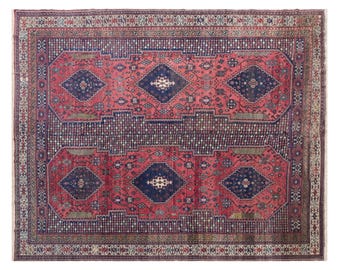 Large 60+ Yr Hand-Spun Wool Oushak Rug – Vintage Turkish Bohemian & Traditional Caucasian Motif – 265x340 cm / 8.7x11.2 ft – Artisan Crafted