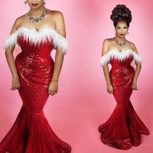 Drag Queen Christmas Sequined Mermaid Gown | Santa Baby