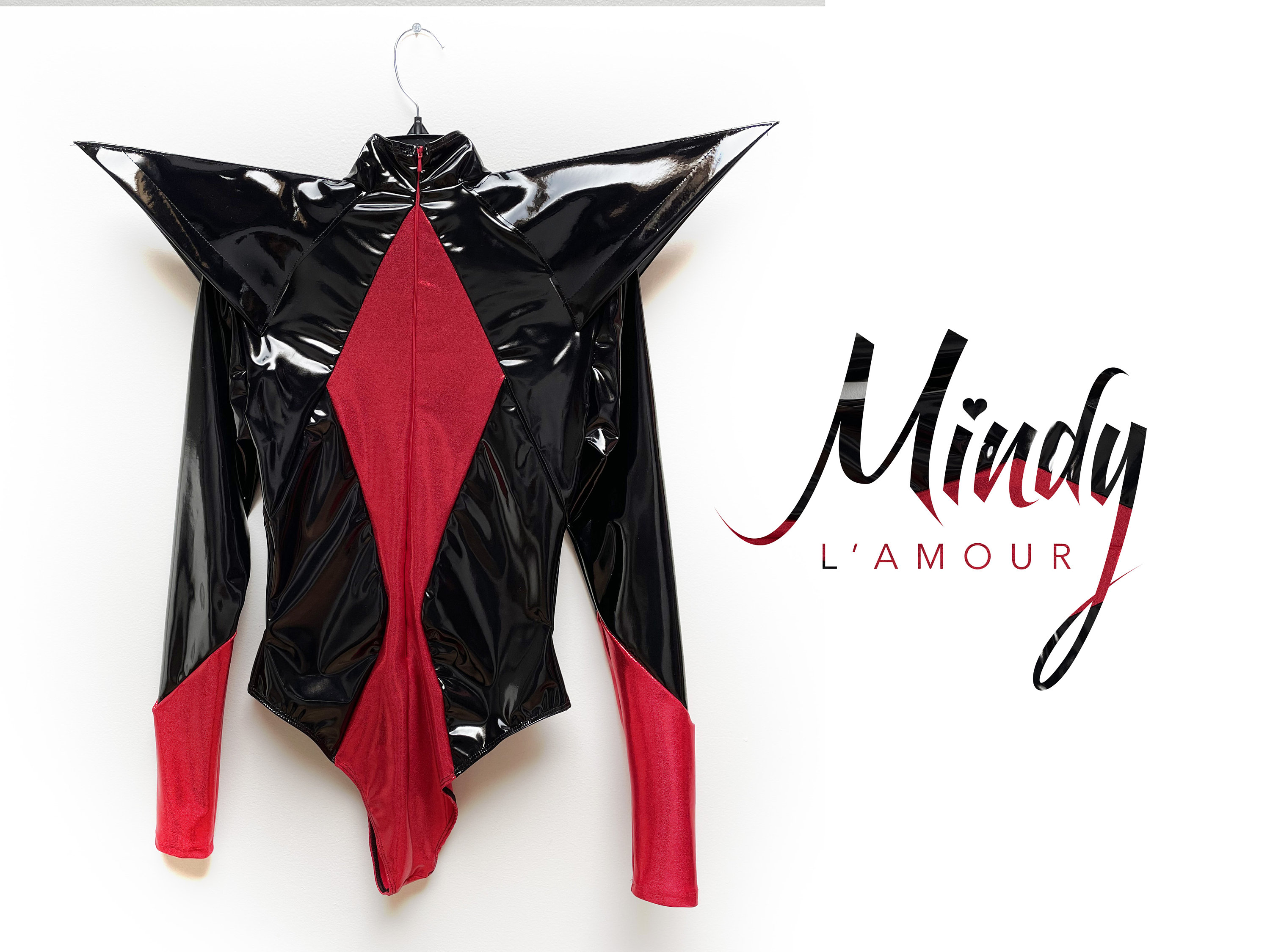 Drag Queen Leotard Vinyl en Rood Metallic BLACK WIDOW Kleding Gender-neutrale kleding volwassenen Pakken 