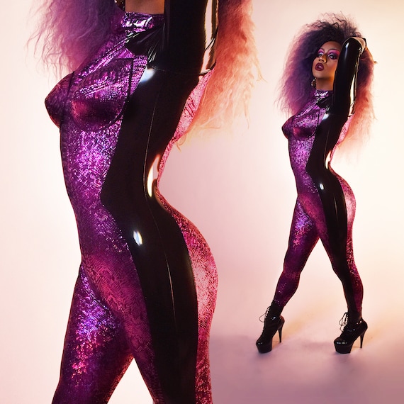 Drag Queen Bodysuit Magenta Metallic Snake Skin THE THIRST TRAP 