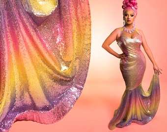 Drag Queen Rainbow Sequined Mermaid Gown RAINBOW GLOSS UK