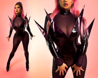 Drag Queen Full Body Leotard | SPIKED SEDUCTION  - Vinyl and Mesh