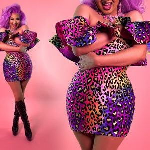 Rainbow Cheetah Drag Queen Dress | Latina Ruffles