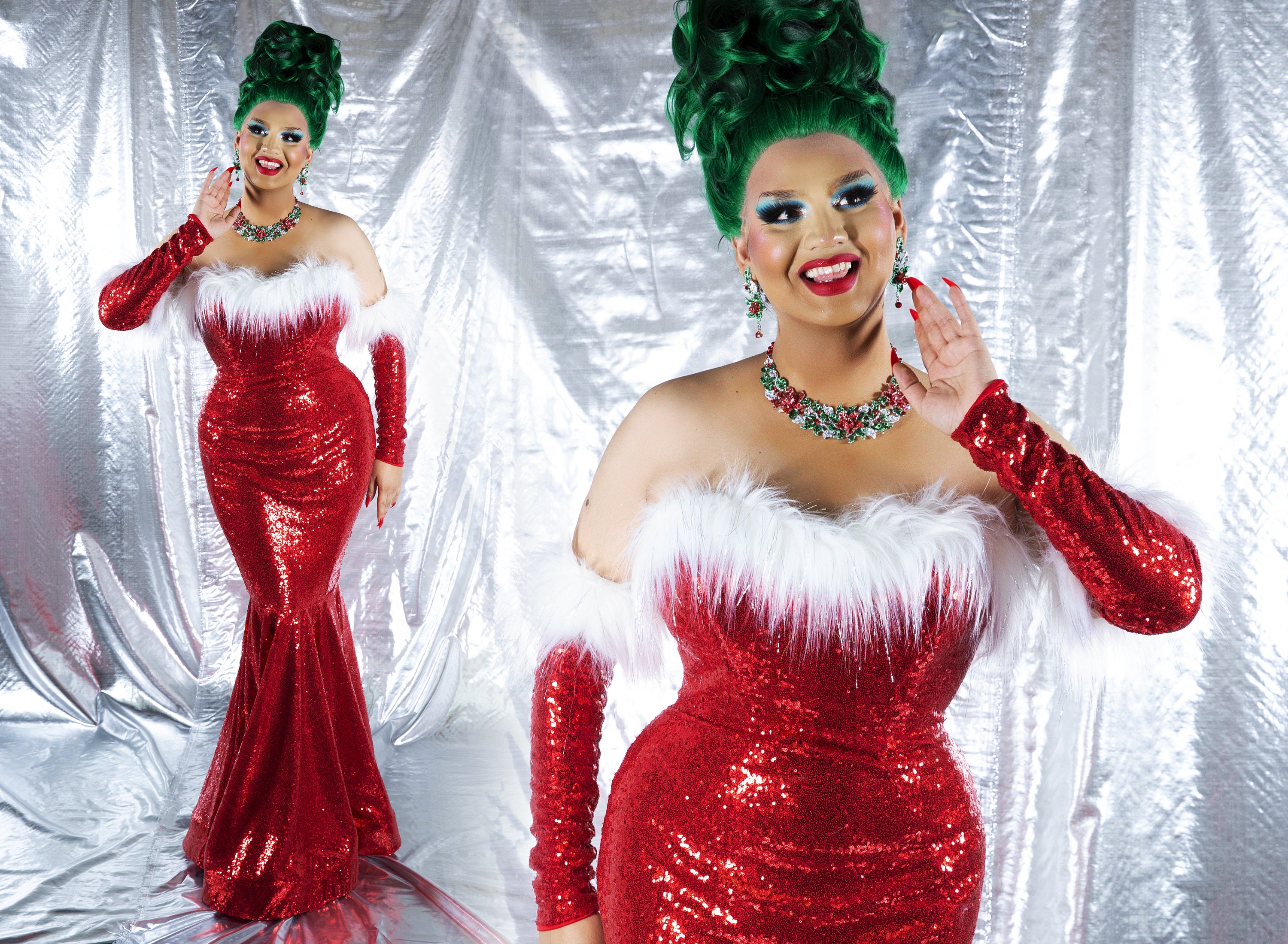 Drag Queen Christmas Sequined Mermaid Gown Santa Baby Etsy Canada