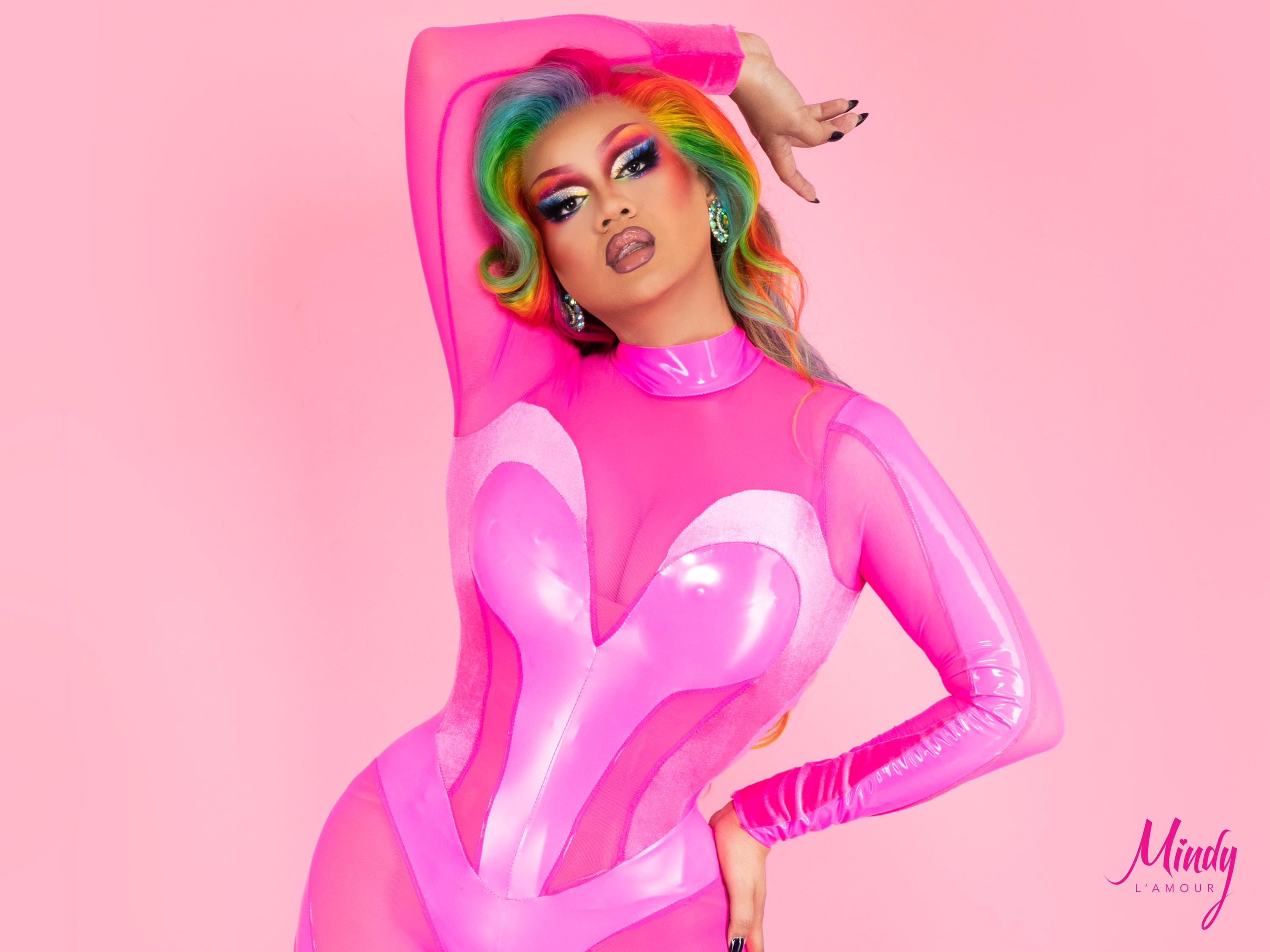 open lace back dress Pink Shiny Holographic 2 Pieces Drag Queen Outfit