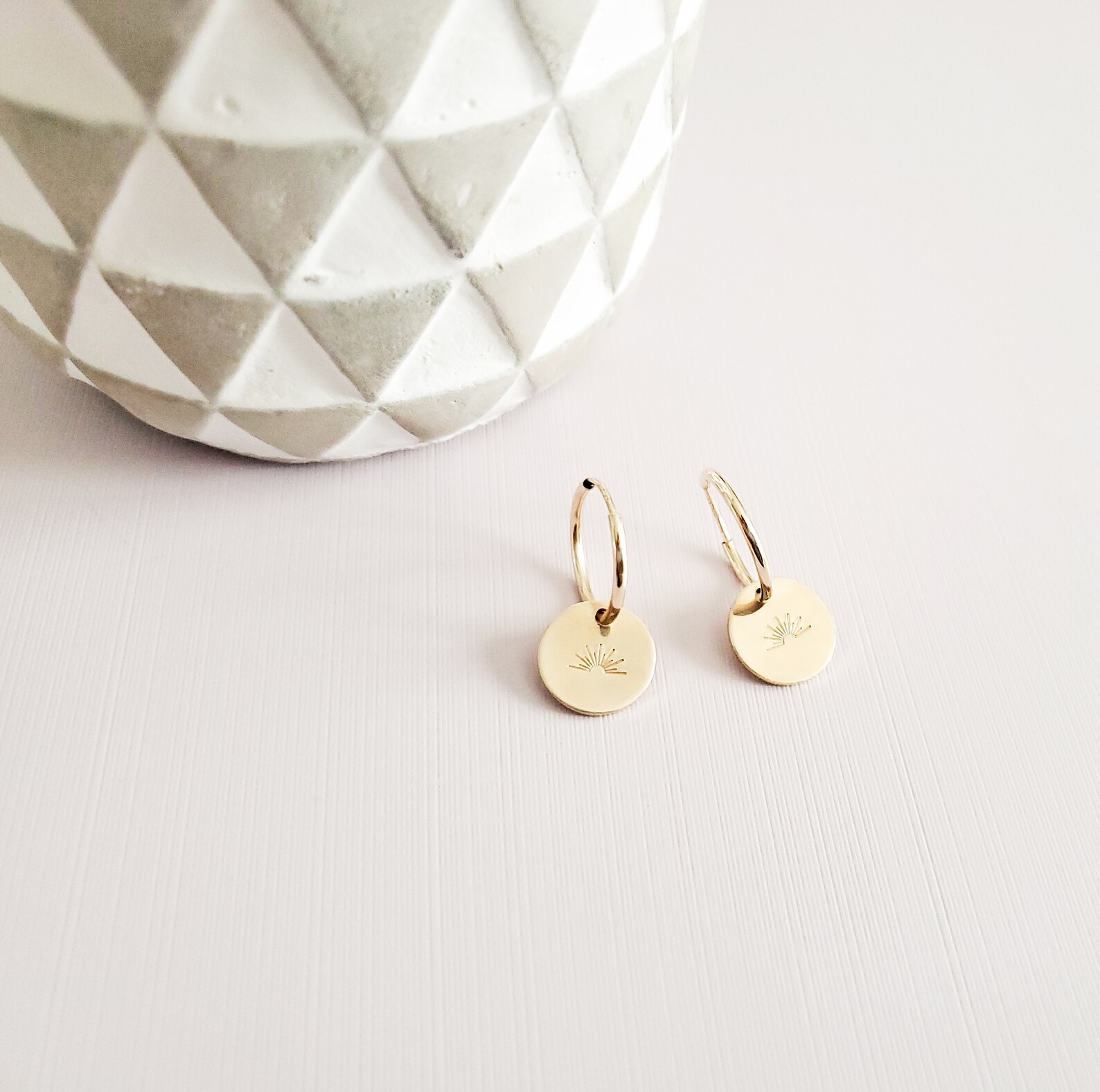 •SUNRISE HOOP• white moonstone + gold earrings main image 0