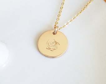 Collier rose rempli d'or 14 carats - pendentif personnalisé, cadeau de mère
