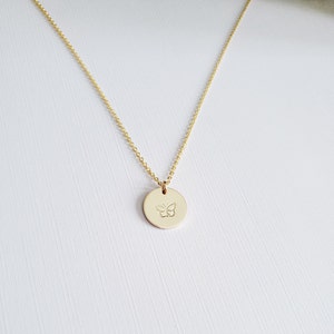 14K Gold Filled Butterfly Necklace: Handstamped Charm Pendant (11mm)