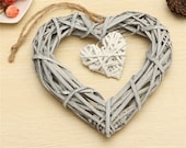 Hanging Wicker Heart, Wooden Wicker Heart, Wicker Heart for a Wedding Birthday Party, Wall Hanging Decoration