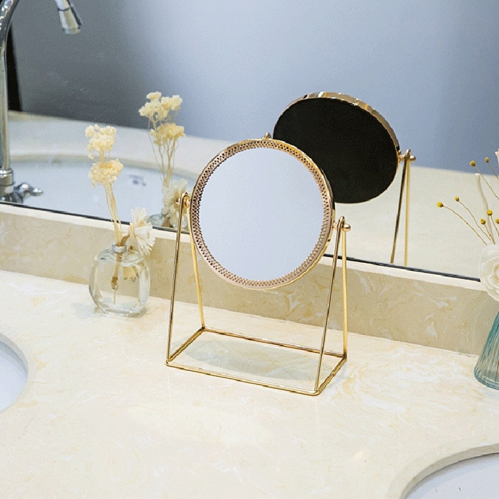 Gold Table Mirror Makeup Mirror Desk Mirror Round Table Etsy