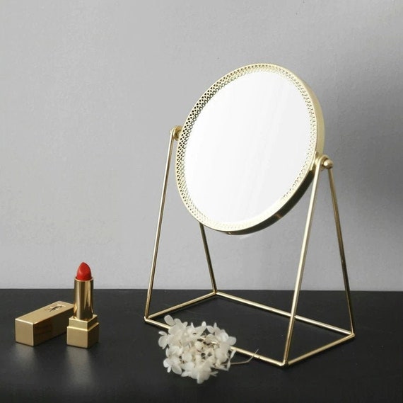 Gold Table Mirror Makeup Mirror Desk Mirror Round Table Etsy