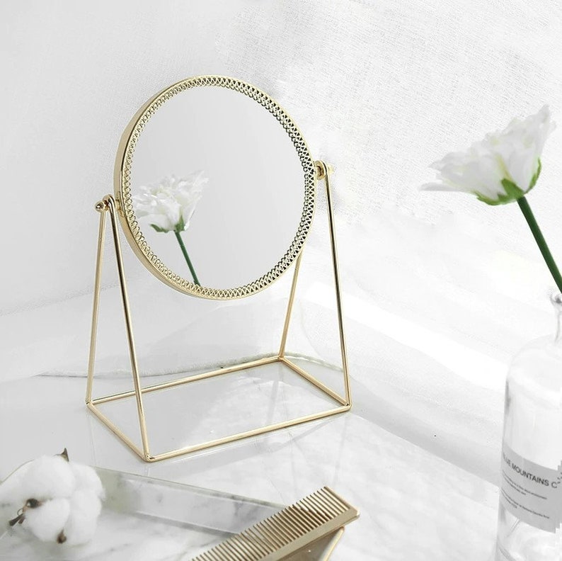 Gold Table Mirror Makeup Mirror Desk Mirror Round Table Etsy