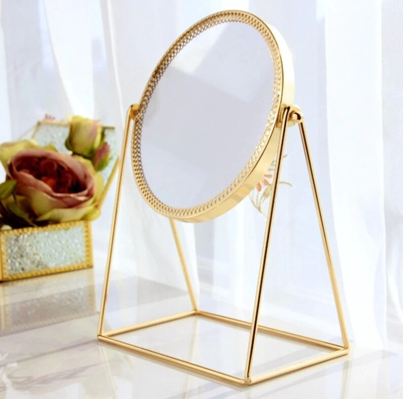 Gold Table Mirror Makeup Mirror Desk Mirror Round Table Etsy