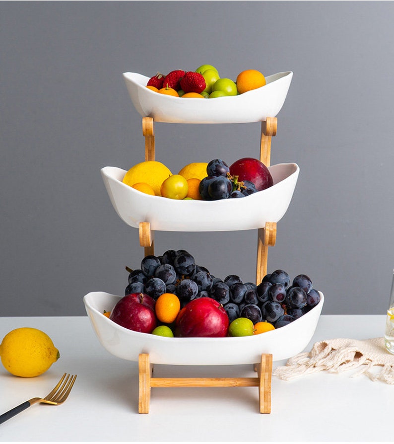 Wooden Fruit Basket Kitchen Storage Basket Ceramic Fruit Etsy