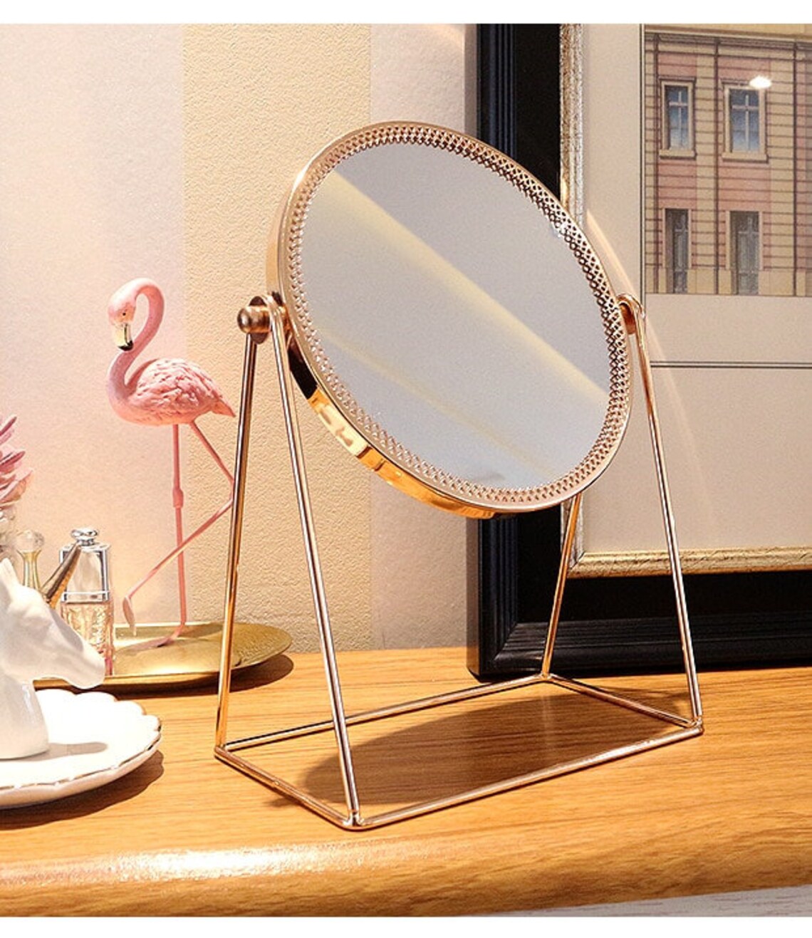 Gold Table Mirror Makeup Mirror Desk Mirror Round Table Etsy