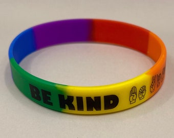 Be Kind Wristbands, LGBTQ Rainbow Sign Language Wristband Single and small pack* - #BeKind