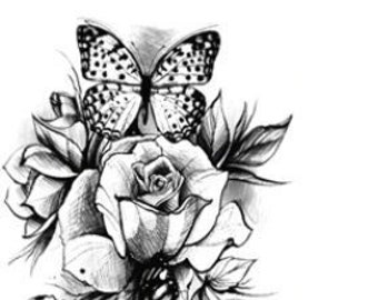 Rose and Butterflies Temporary Tattoo