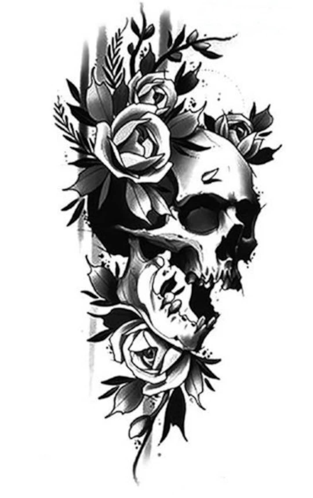 Skull and Rose Temporary Tattoo Etsy