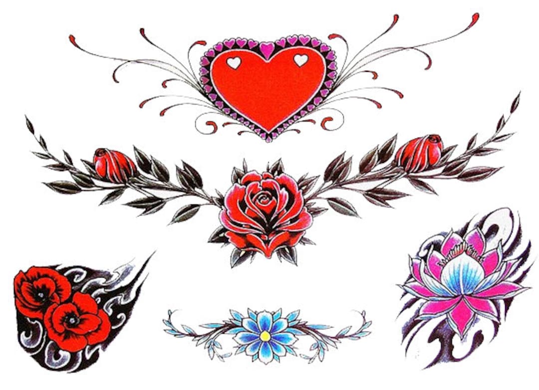 Red Heart-shaped Wreath and Red Rose Temporary Tattoo - Etsy Australia Red Heart-shaped Wreath and Red Rose Temporary Tattoo - Etsy Australia