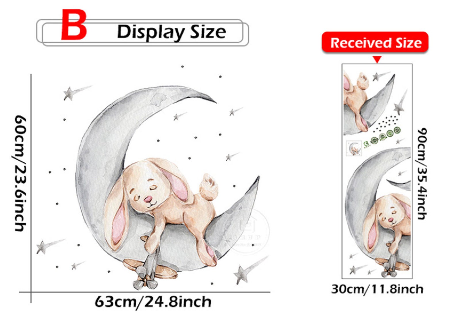 Cute Bunny With Moon and Stars Wall Decal, Baby Room Bunny Wall Sticker ...
