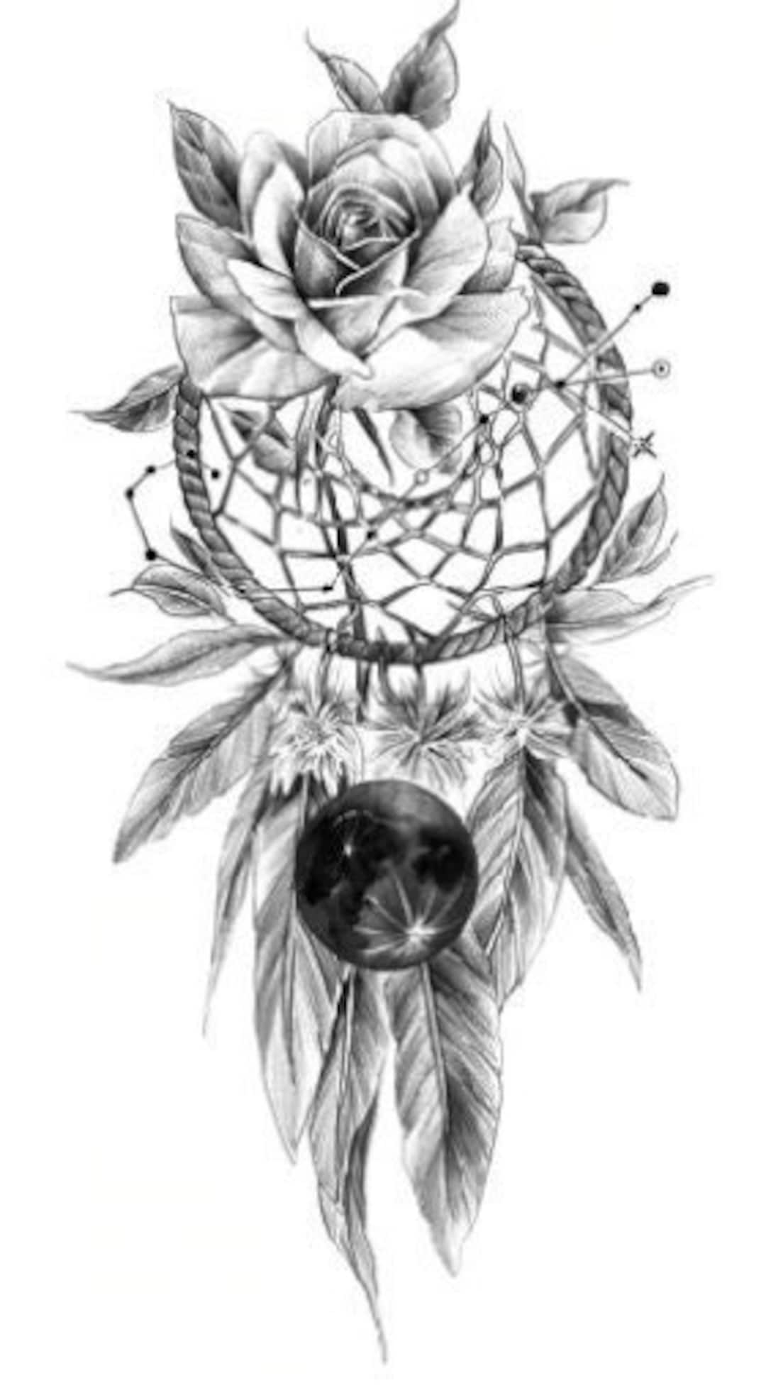 Rose and Dreamcatcher Temporary Tattoo - Etsy