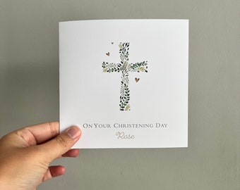GREENERY GOLD CHRISTENING greeting card / personalised / name card / christening / congratulations / baptism / confirmation