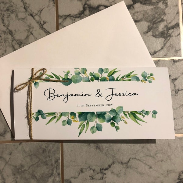 PERSONALISED MONEY wallet - personalised / birthday / wedding / floral / gift giving / voucher / eucalyptus leaf