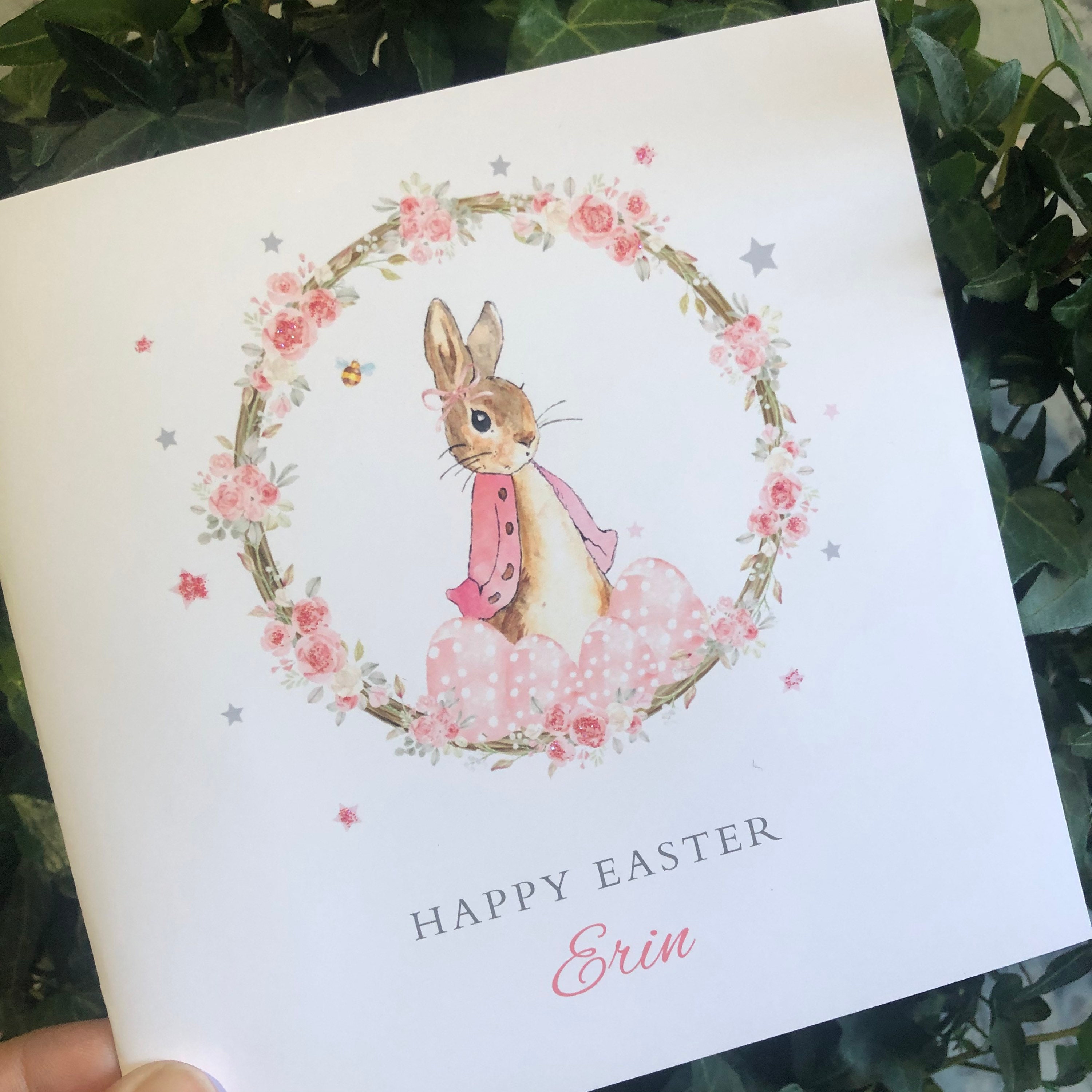Peter Rabbit Wreath EASTER CARDS Personalise for Free / Pink | Etsy