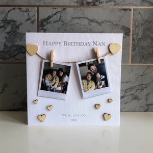 HANGING POLAROID HEART embellished cards - Personalise for free / photo / peg / birthday / any occasion / valentines day