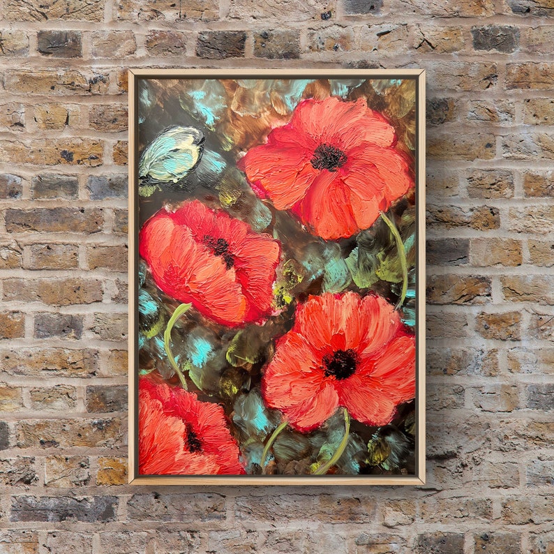 Poppy Original Oil Painting 6 by 8 Inch Red Poppies Wall Art Etsy