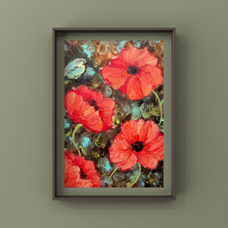 Poppy Original Oil Painting 6 by 8 Inch Red Poppies Wall Art Etsy