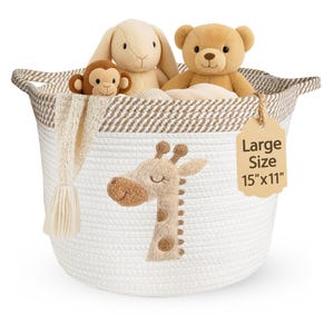 Giraffe Nursery Storage Basket: Large Cotton Rope Toy Organizer