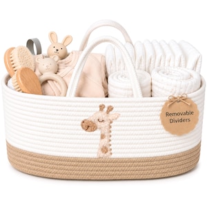 Giraffe Diaper Caddy Organizer, Cotton Rope Baby Basket 17"x10.5"x7", Nursery Storage, Baby Shower Gift, Changing Table Caddy Safari