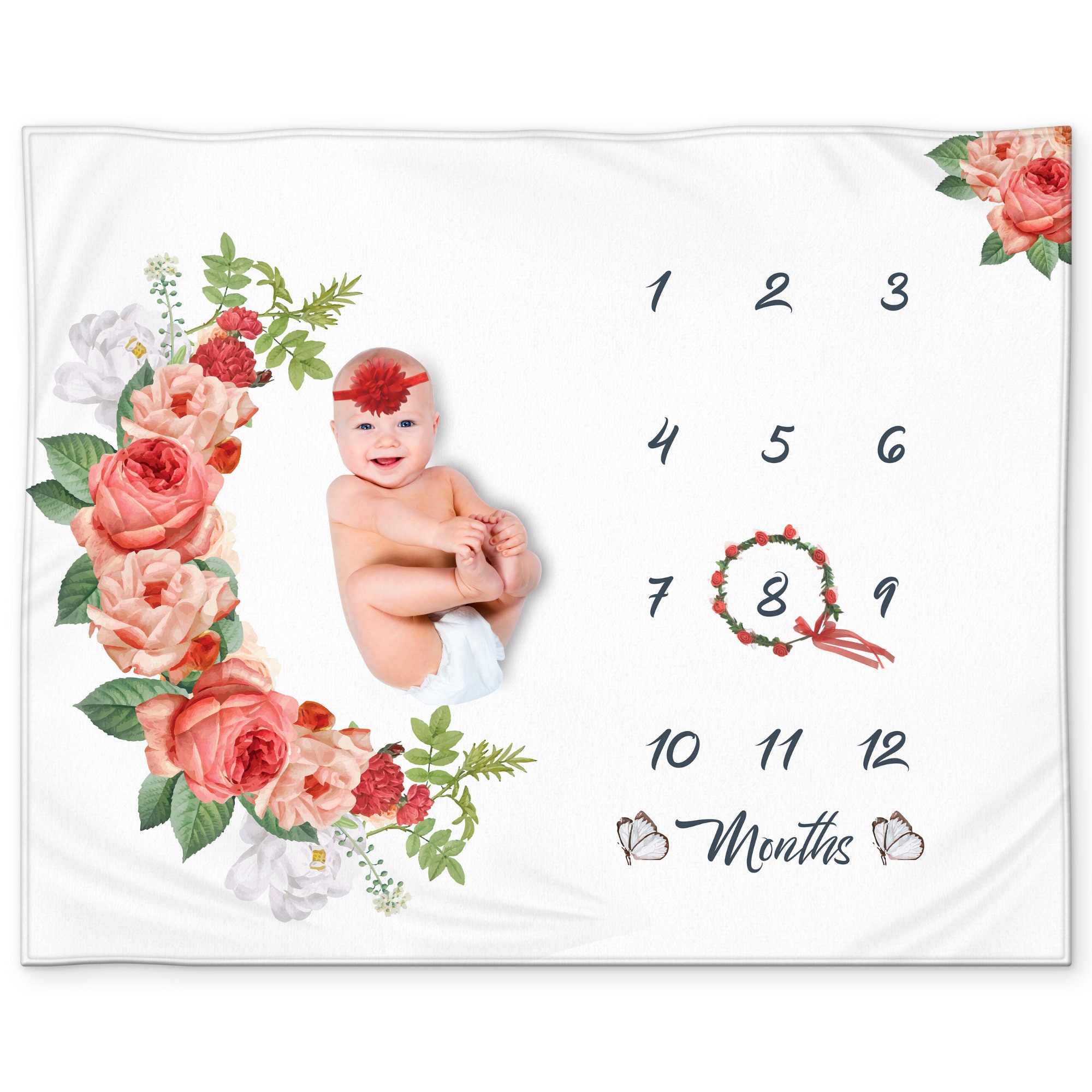 Baby Monthly Milestone Blanket For Girl Boy Floral   Frame I8I4 
