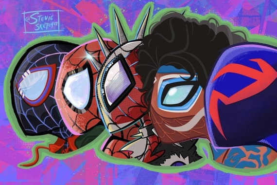 Spider-verse Lineup Art Print, Spider-man, Spider-punk, 2099