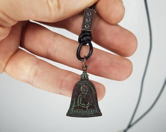 Thai Antique Buddha Pendant/Amulet/Charm on Genuine Leather Lobster Clasp Necklace. Buddhist jewelry/Jewellery. Buddhism Lucky Charm.
