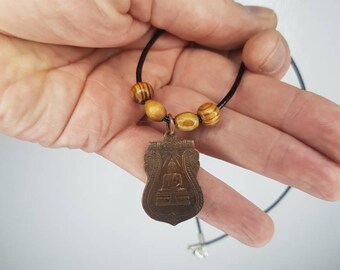 Thai Antique Buddha Pendant/Amulet on Genuine Leather Lobster Clasp Necklace. Buddhist jewelry/Jewellery.  Buddhism Vintage Lucky Charm.