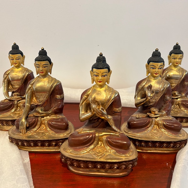 Five Dhyani Buddhas - Five Buddha Families Tibetan Buddhist statue set.   5.75" tall