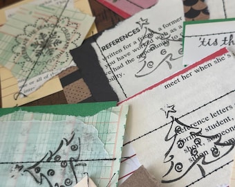 Handmade Christmas Stitched Paper Snippets: Mixed Media Ephemera, 35 Pieces