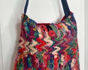 Tote Bag Upcycled Crossbody Purse Red Handmade Project Tote