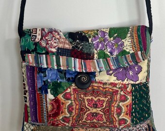 Boho Tote Bag Upcycled Slow Stitched Crossbody Purse Red Handmade Project Tote
