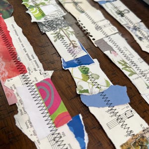 Stitched Scappy Snippets, Junk Journal, Ephemera, Page Trim, Paper Tabs