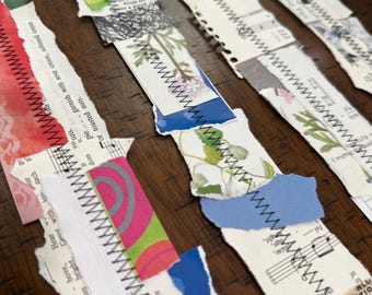 Stitched Scappy Snippets, Junk Journal, Ephemera, Page Trim, Paper Tabs
