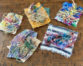 Stitched Ort Slow Stitched Small Fabric Clusters for Junk Journals, Handmade Snippets