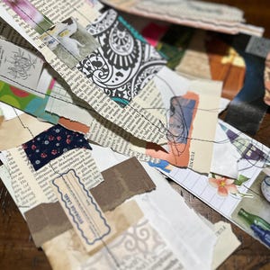 Stitched Scappy Snippets, Junk Journal, Ephemera, Page Trim, Paper Tabs