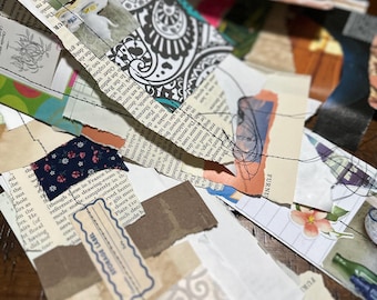 Stitched Scappy Snippets, Junk Journal, Ephemera, Page Trim, Paper Tabs